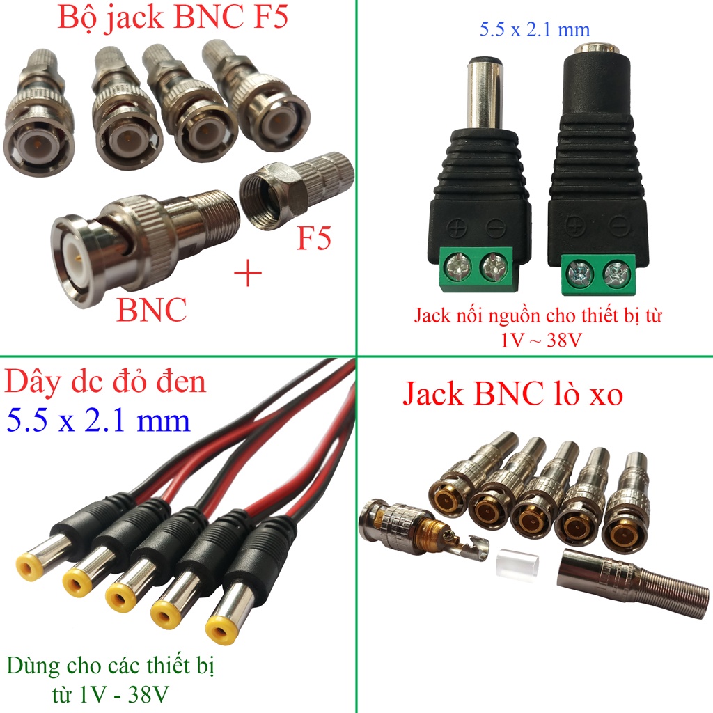 Jack DC đực cái , BNC lò xo, BNC F5, dc, Jack 12v nối nguồn camera, dùng chế cấp nguồn các thiết bị từ 1 đến 40v... | WebRaoVat - webraovat.net.vn