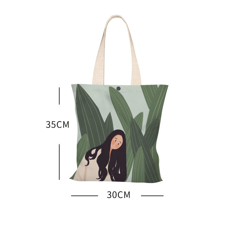 Túi Tote vải Canvas Cô gái Tóc Dài Dễ Thương trên Rừng Cây Xanh Mát