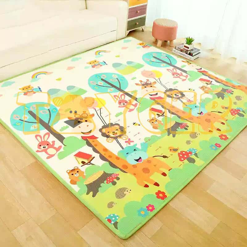 Thảm xốp cho bé gấp gọn, tấm lót trải sàn 2 mặt chống thấm chống trơn hàn quốc phủ silicon 1m8 2m