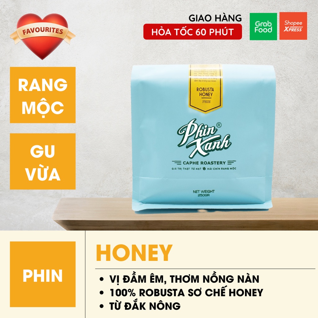 Cà Phê Robusta Honey Pha Phin Cafe Rang Xay Nguyên Chất Gói Cao Cấp 250gram - Vị Caphe Ngọt Đắng Trầm Rang Mộc