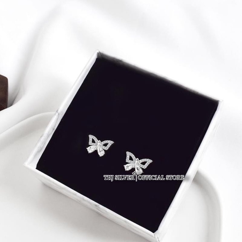 Bông tai nữ bạc ta THJ- Bông tai hồ điệp đính đá new dáng đẹp