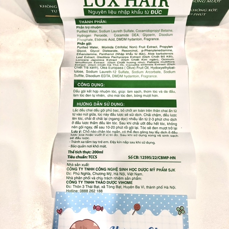 Dầu gội Phủ Bạc - Đen/ Nâu Tóc Tức thì LUX HAIR chai 200mla