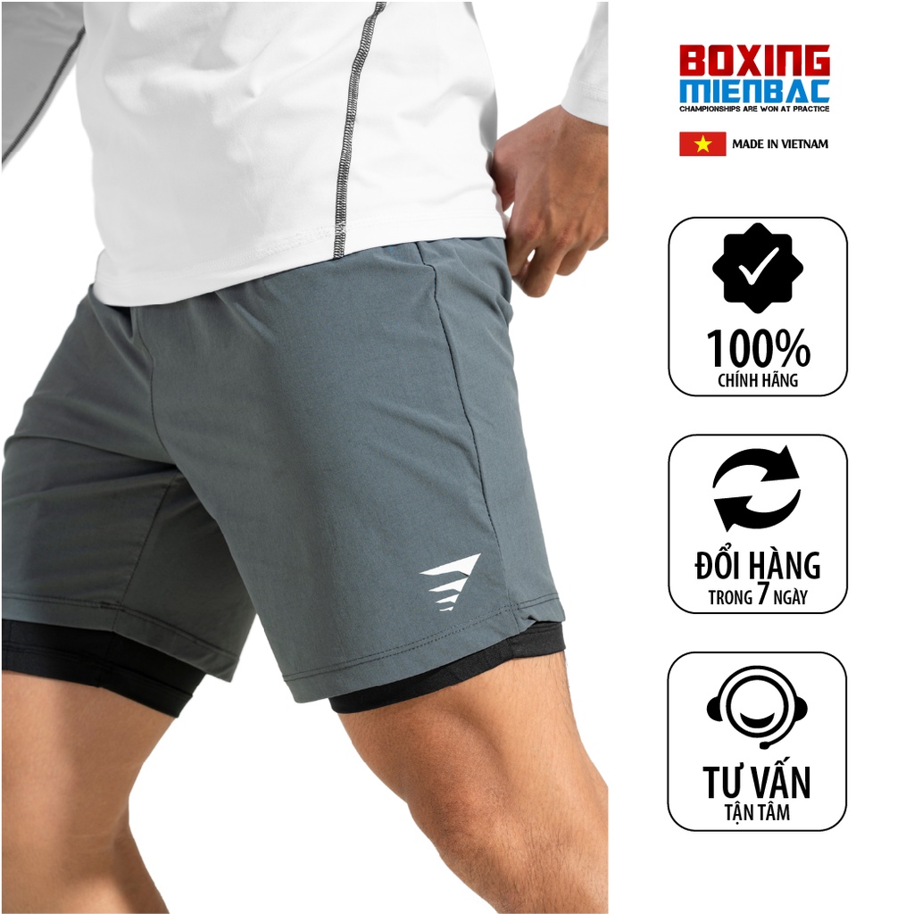 Quần short 2 lớp thể thao chạy bộ, đá bóng, bơi, boxing, bóng rổ..