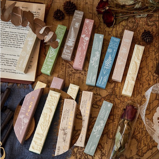 [Stamp] Con dấu gỗ in hình hoa cẩm chướng, lá cây dương xỉ phong cách vintage cổ điển trang trí bullet journal