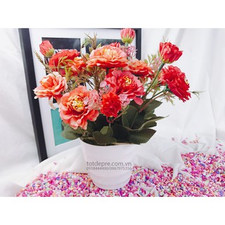Chậu Hoa Để Bàn Cắm Sẵn Mẫu Đơn Vintage - Hoa giả siêu đẹp