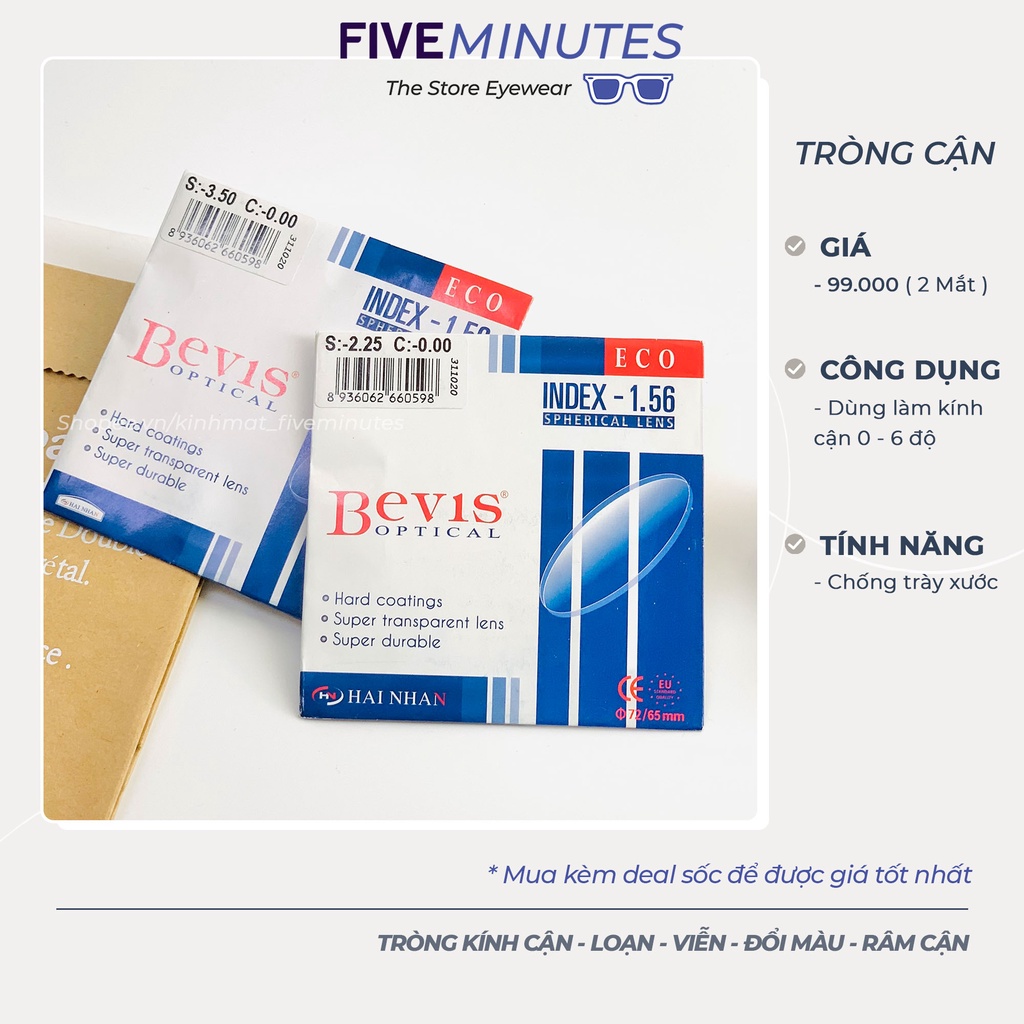 Tròng kính cận chống xước Fivemintes ( 0 - 6 độ ), Chiết suất 1.56