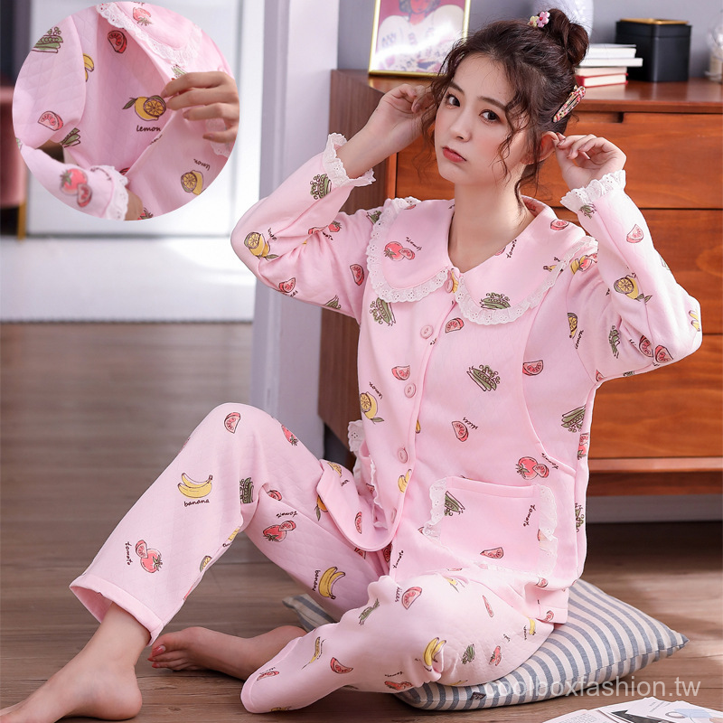 Bộ Đồ Ngủ Vải Cotton Dày Ấm Áp Thời Trang Mùa Đông Cho Mẹ Bầu