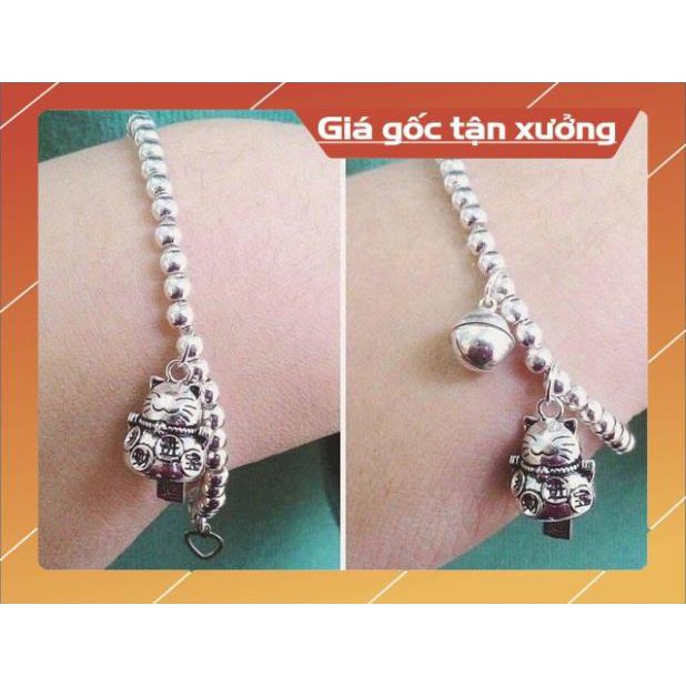 FREE SHIP Lắc bi mèo thần tài + chuông bạc ta sáng đẹp