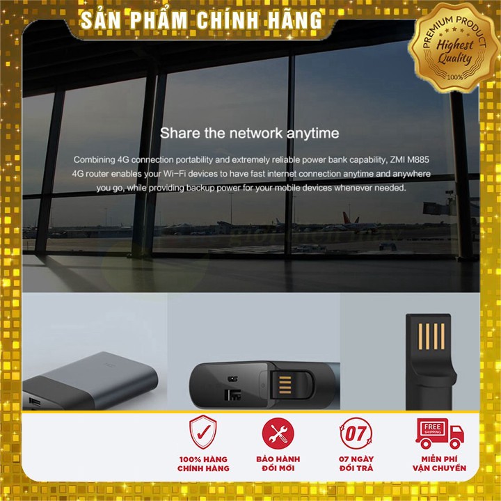 [Sale]  Bộ phát Wifi 4G di động kiêm sạc dự phòng Xiaomi ZMI MF885 - Bảo hành 12 tháng
