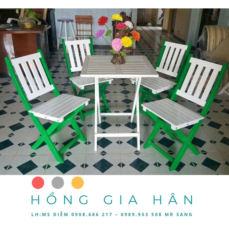 Bàn Ghế Gỗ Xếp Gọn Nhiều Màu Tiện Dụng Hồng Gia Hân