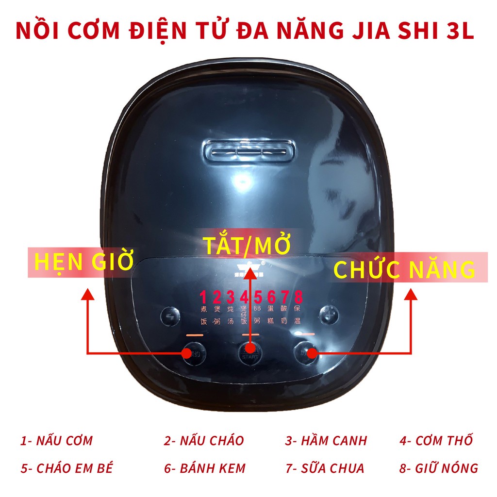 Nồi cơm điện tử mini đa năng giá rẻ JIASHI 3L/5L cho 2-6 người 8 chức năng nấu có hướng dẫn tiếng việt NCD02