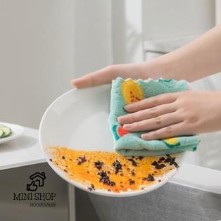 Khăn Lau Chén Đĩa Vải San Hô In Họa Tiết Hoạt Hình 25x25cm