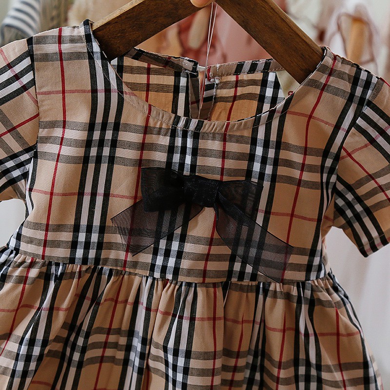 Đầm ngắn tay họa tiết caro thời trang mùa hè cho trẻ em 1-3 tuổi