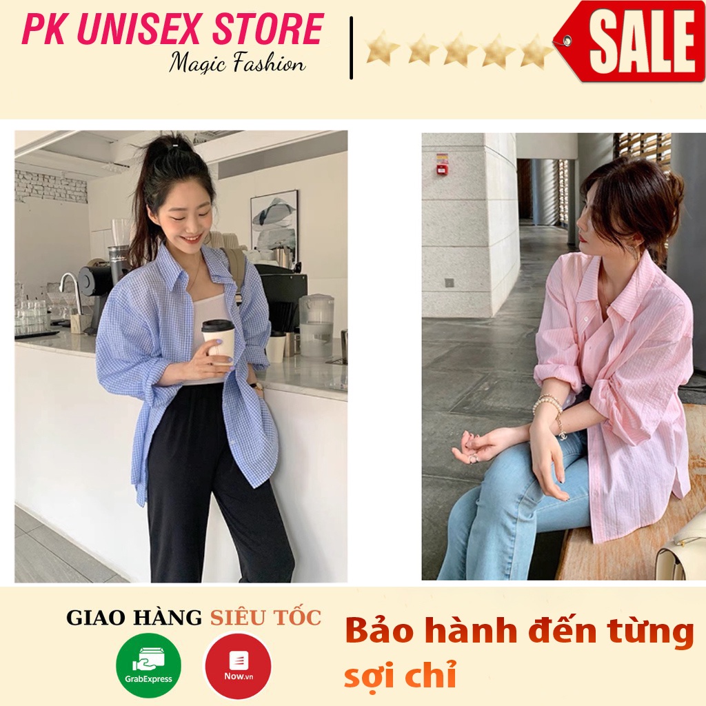Áo Sơ Mi Nữ Kẻ Đuôi Tôm Vải Xốp 🦋 Áo Somi Dài Tay Dáng Thụng 2 Màu 🦋