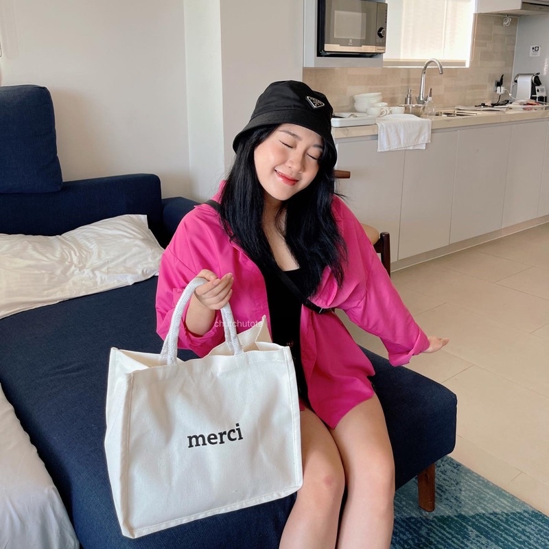 T310-T311/Túi vải Merci 2 màu trắng, đen phù hợp đi du lịch, đi biển phong cách vintage - CHUTCHUTO