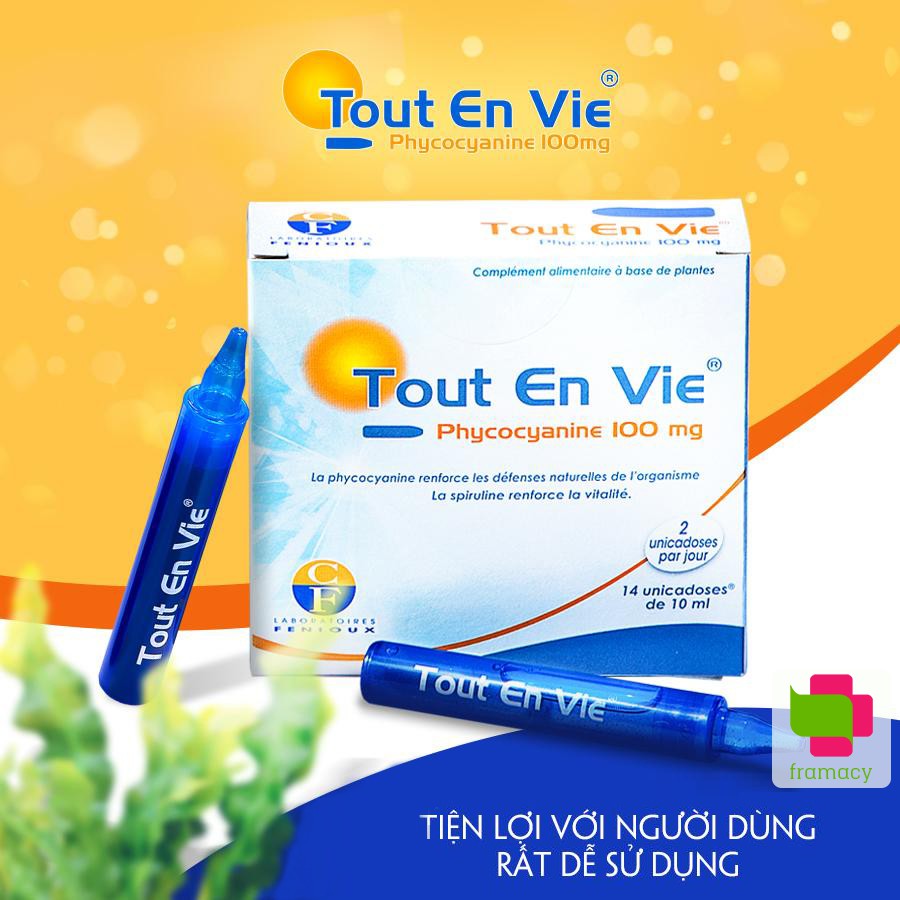 Tảo biển Tout En Vie, Pháp (14 ống dạng nước) kèm vitamin C giúp chăm sóc da, tốt cho huyết áp, tim mạch, tiểu đường