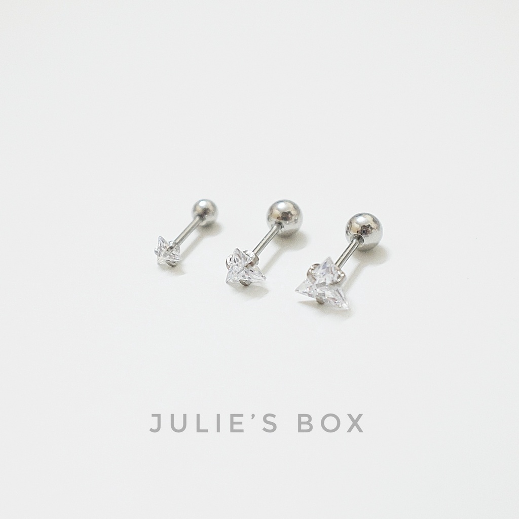 [1 Chiếc] Khuyên Tai Titan Đá Trắng Tam Giác Zircon Unisex Màu Bạc Đuôi Bi Không Gỉ Sét Không Ngứa Julies Box 66