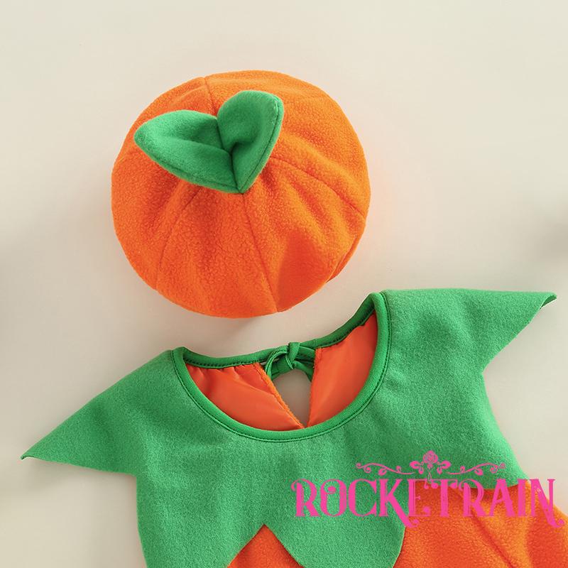 Set Áo Liền Quần + Mũ + Đôi Giày Hình Bí Ngô Dễ Thương Cho Bé
