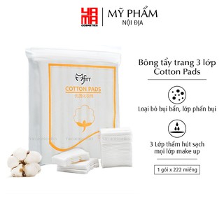 Bông tẩy trang 222 miếng cotton pad 3 lớp, 1 túi 222 miếng chất liệu từ xơ bông tự nhiên, không tẩm hóa chất, thân thiện