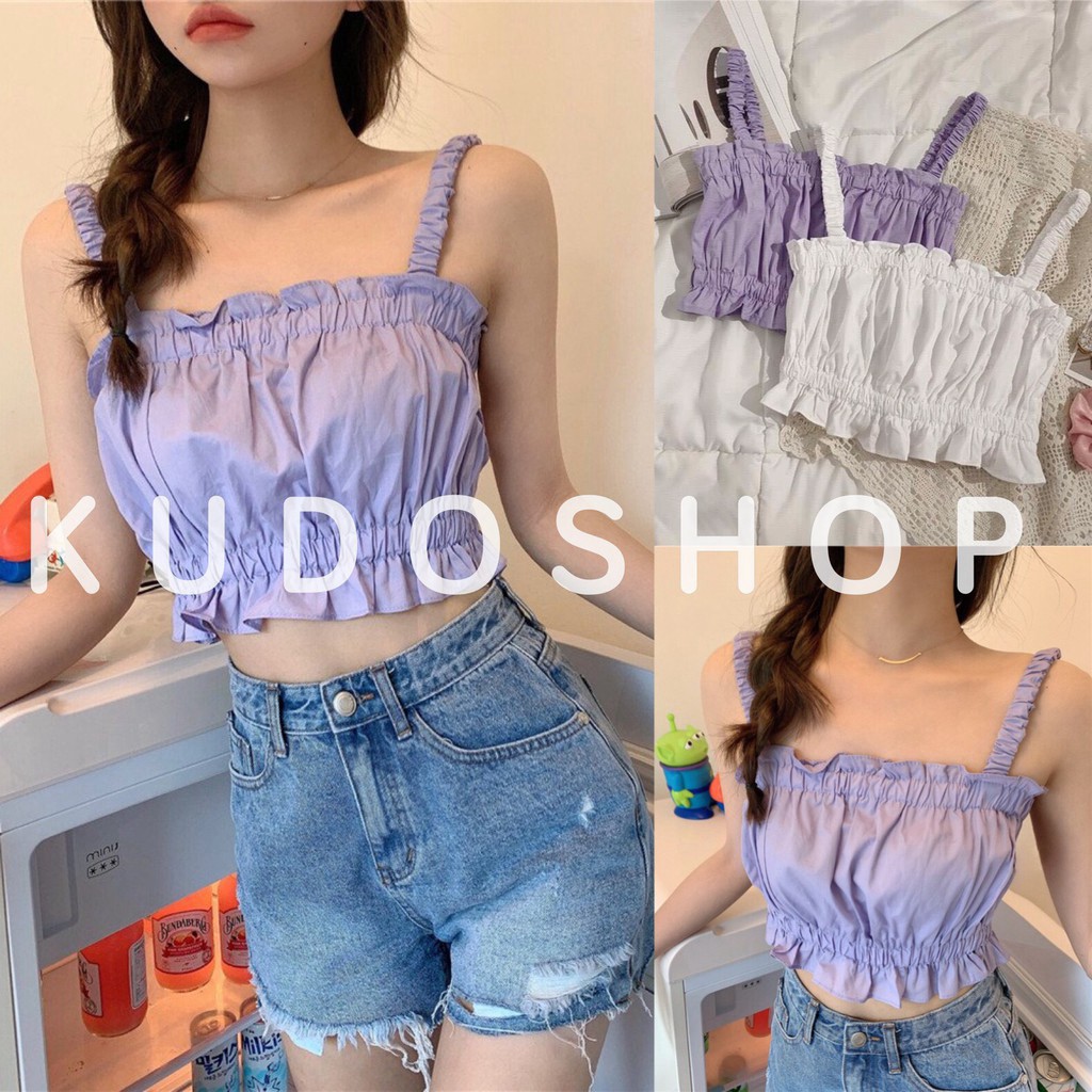 Áo 2 dây đũi chun ngực dáng croptop trẻ trung cá tính | BigBuy360 - bigbuy360.vn