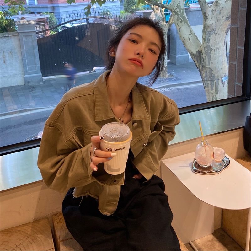 ÁO CROPTOP BÒ DÁNG LỬNG VIỀN RÁCH MÀU CAFE NHẠT ĐẢM BẢO ĐẸP Y HÌNH