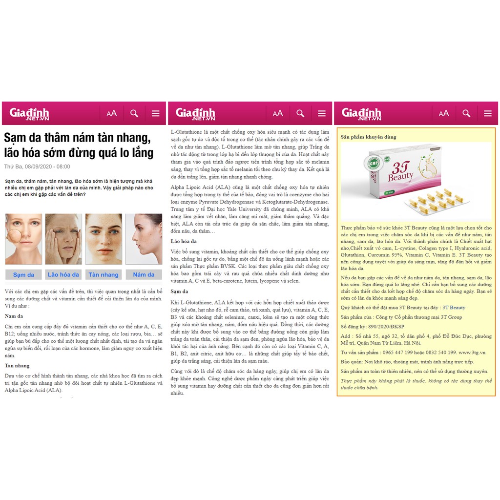 Combo 3 Viên Uống Sáng Da Tăng Độ Đàn Hồi 3T BEAUTY (Hộp 30 Viên) Trẻ Hóa Da, Chống Lão Hóa, Giảm Thâm Nám, Sạm Da | BigBuy360 - bigbuy360.vn