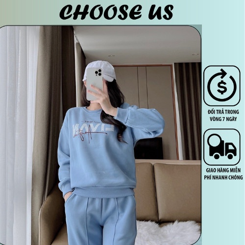 Bộ nỉ nữ thu đông in chữ kèm quần jogger đủ màu đủ size, set bộ nỉ đủ màu mặc ở nhà CS009