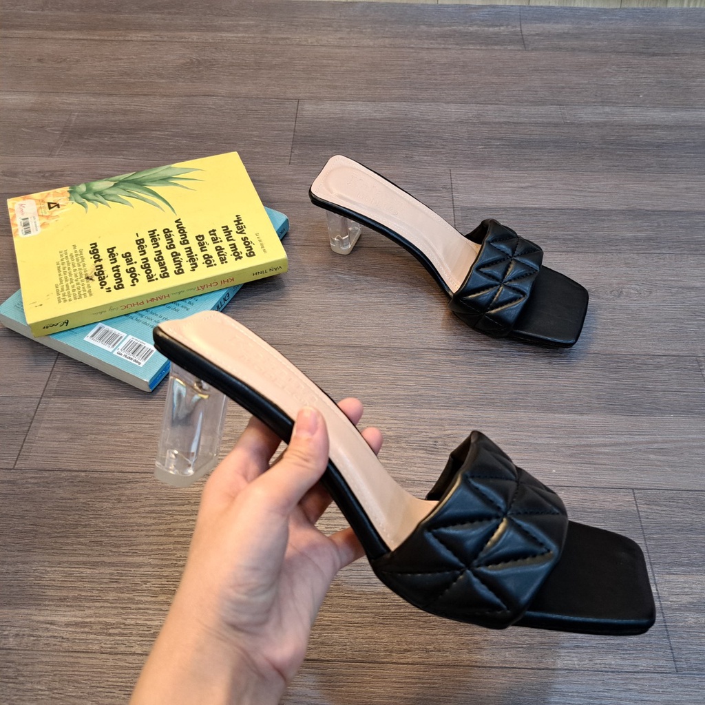 CÓ SẴN Dép cao gót meka trong 6 phân bản ngang quai trong thời trang big size 40 41 42 43 siêu êm chân