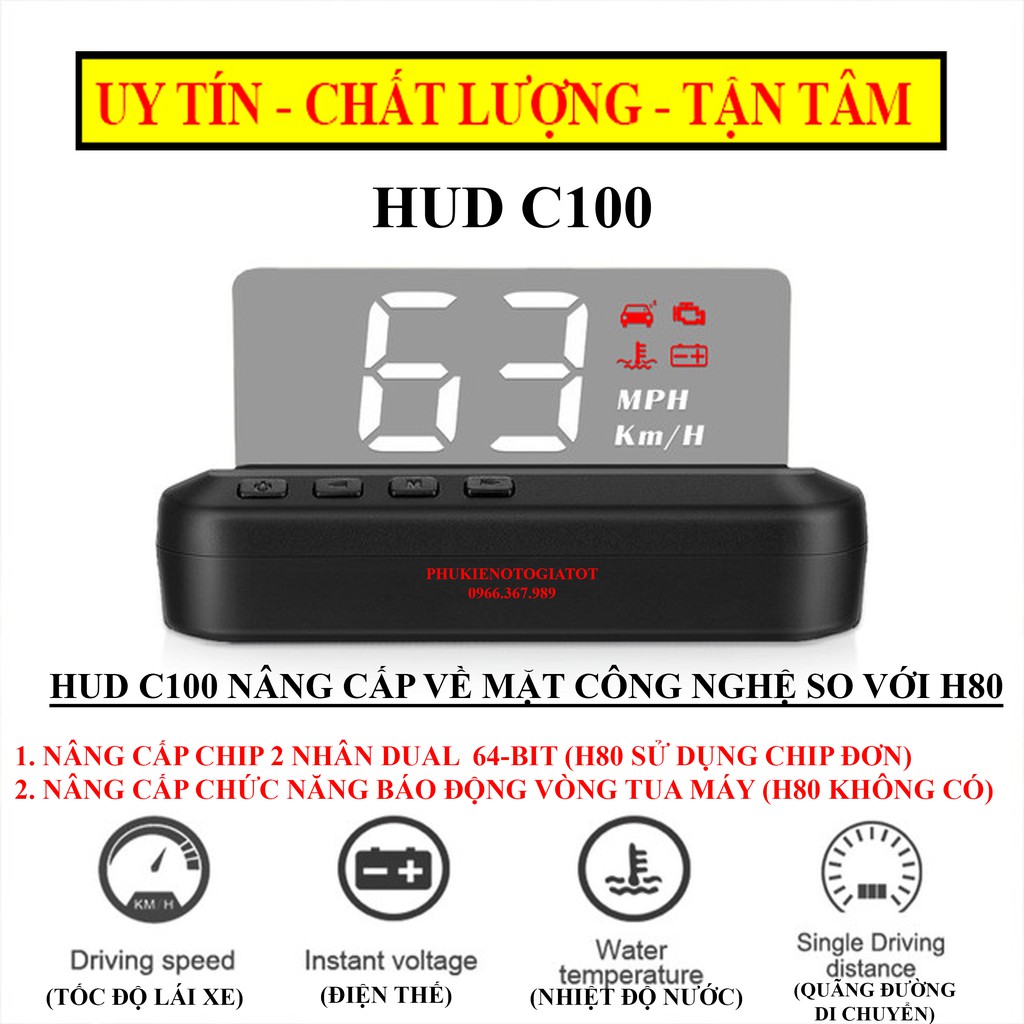 (GIÁ SỐC) MÀN HÌNH HUD A200, M7, C100, C500, H80 HIỂN THỊ TỐC ĐỘ TRÊN KÍNH LÁI Ô TÔ