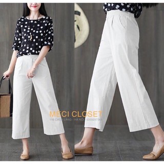 Quần culottes ống rộng dáng lỡ cúc khóa chun lưng chất đũi siêu xinh dễ dàng phối đồ