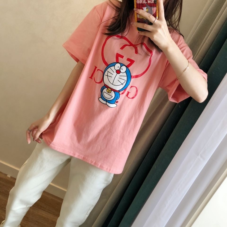 Áo Thun Vải Cotton In Hình Doraemon / Cá Nhỏ Dễ Thương