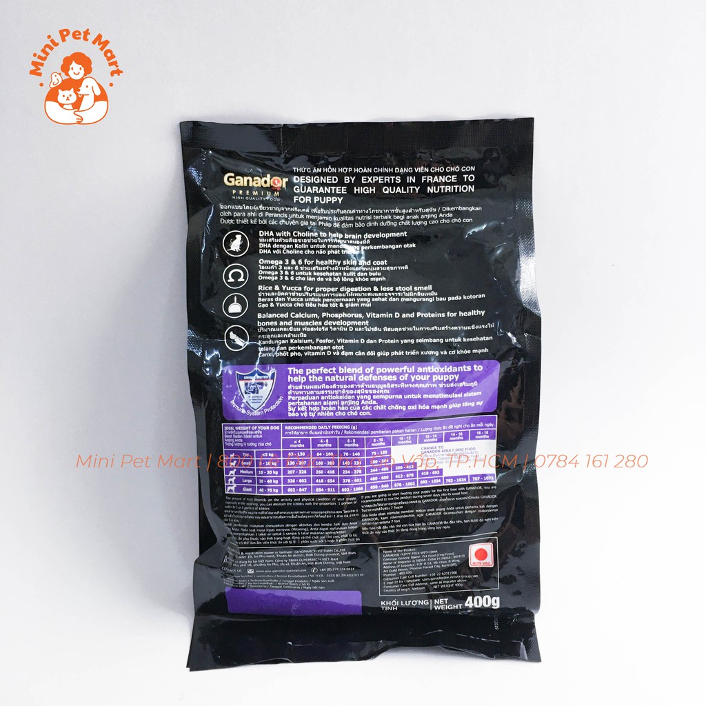 Thức ăn hạt cho chó con GANADOR Premium 400g - Công thức sữa và DHA