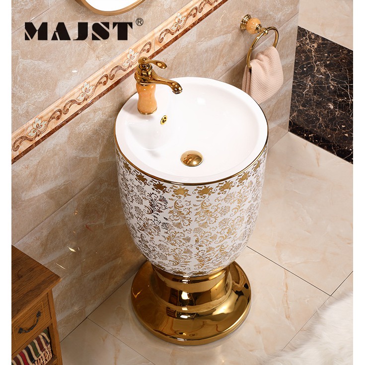 LAVABO SỨ TRỤ ĐỨNG VÀNG ĐỒNG-L100