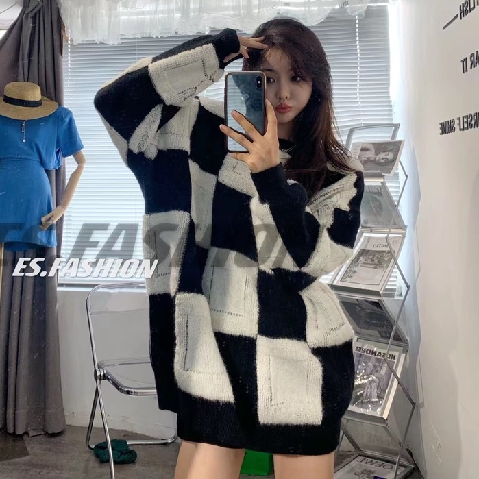 Cocory vn Áo len tay dài phối sọc caro thời trang Hàn Quốc năng động dành cho nữ | BigBuy360 - bigbuy360.vn