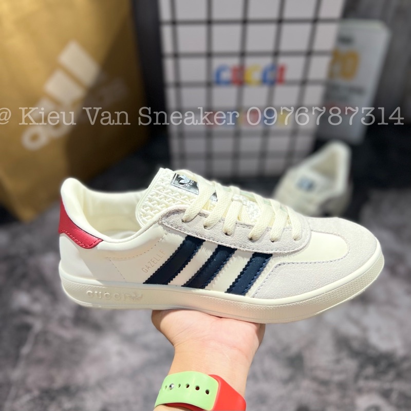 Giày Sneaker_Adidas x Gucciiii Gazelle White Red Blue/Adidasss New 2022 Tặng tất