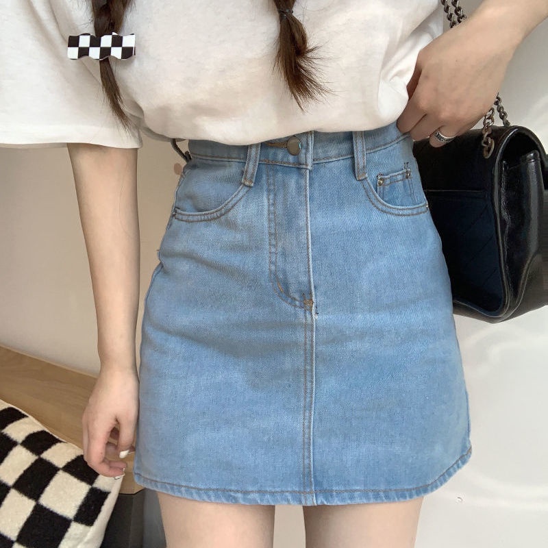 Chân váy jean COZOK lưng cao ôm dáng kiểu dáng đơn giản thời trang