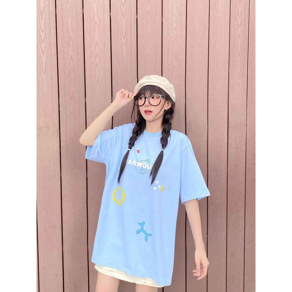 Áo Armous Teddy Alphabet Baby Blue Tay Ngắn