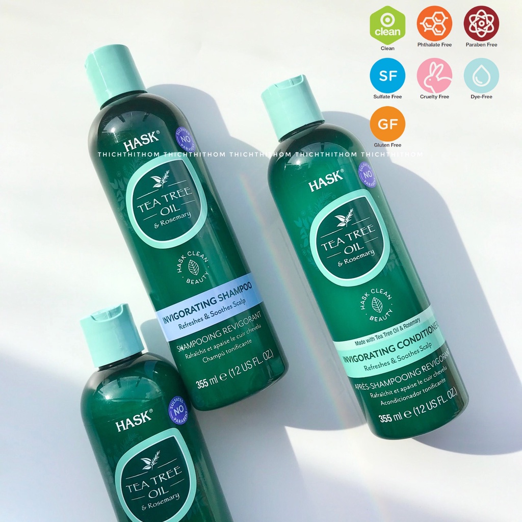 Combo gội xả cho da dầu kích thích mọc tóc HASK Tea Tree Oil & Rosemary