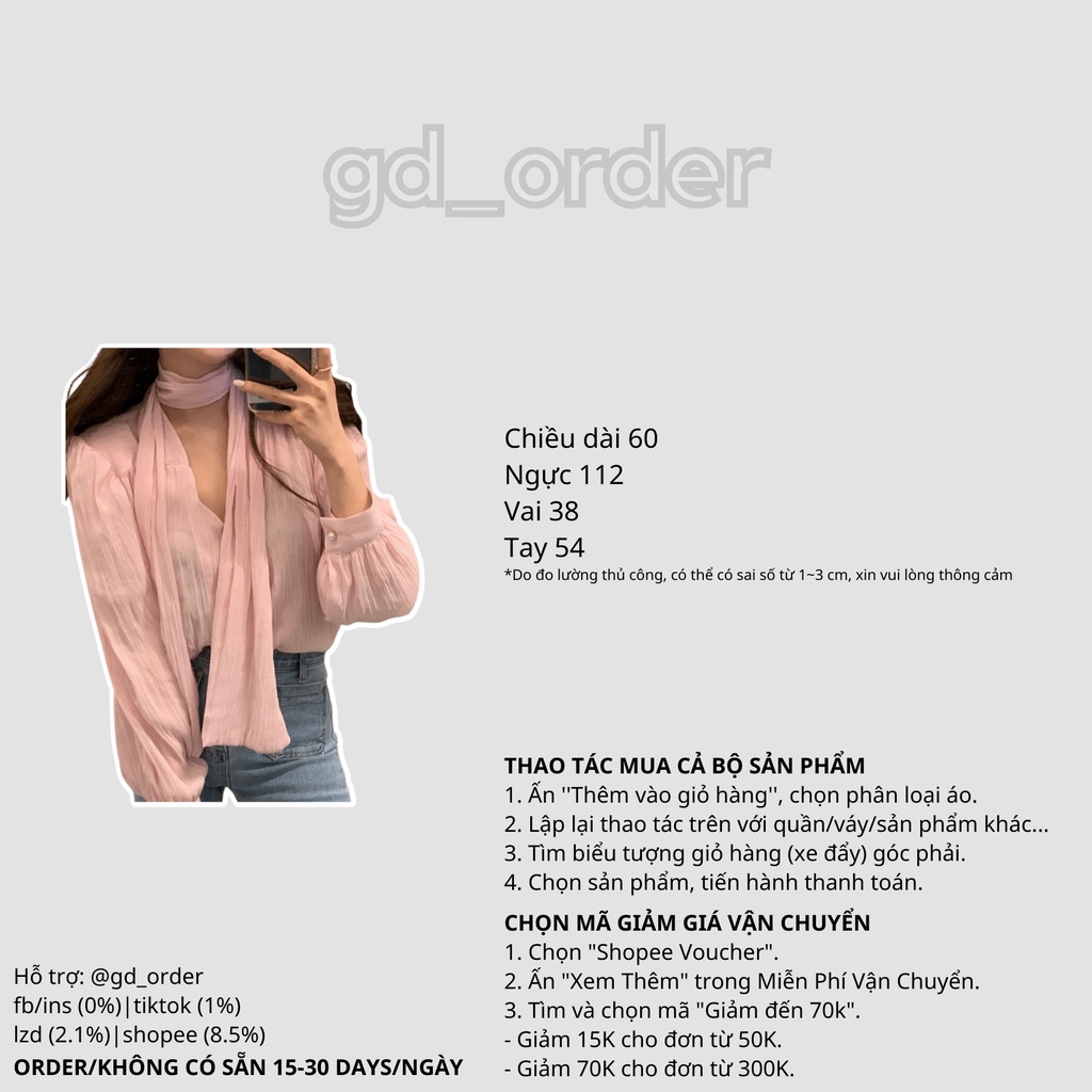 A18|Áo sơ mi nữ công sở đẹp kiểu hàn quốc dây đai cổ tay phồng gd_order