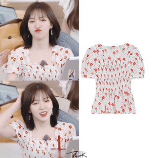 Áo crop top tay ngắn họa tiết hoa phong cách Red Velvet wendy