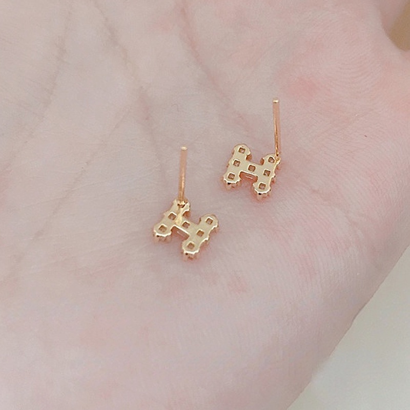 Khuyên tai chữ H đính đá phong cách Hàn Quốc đơn giản cho nữ