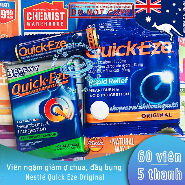 ⚡️NESTLÉ ÚC⚡️ Viên ngậm QUICK EZE  Giảm đầy bụng, khó tiêu, ợ hơi, ợ chua, trào ngược dạ dày.. CHÍNH HÃNG ĐỦ BILL