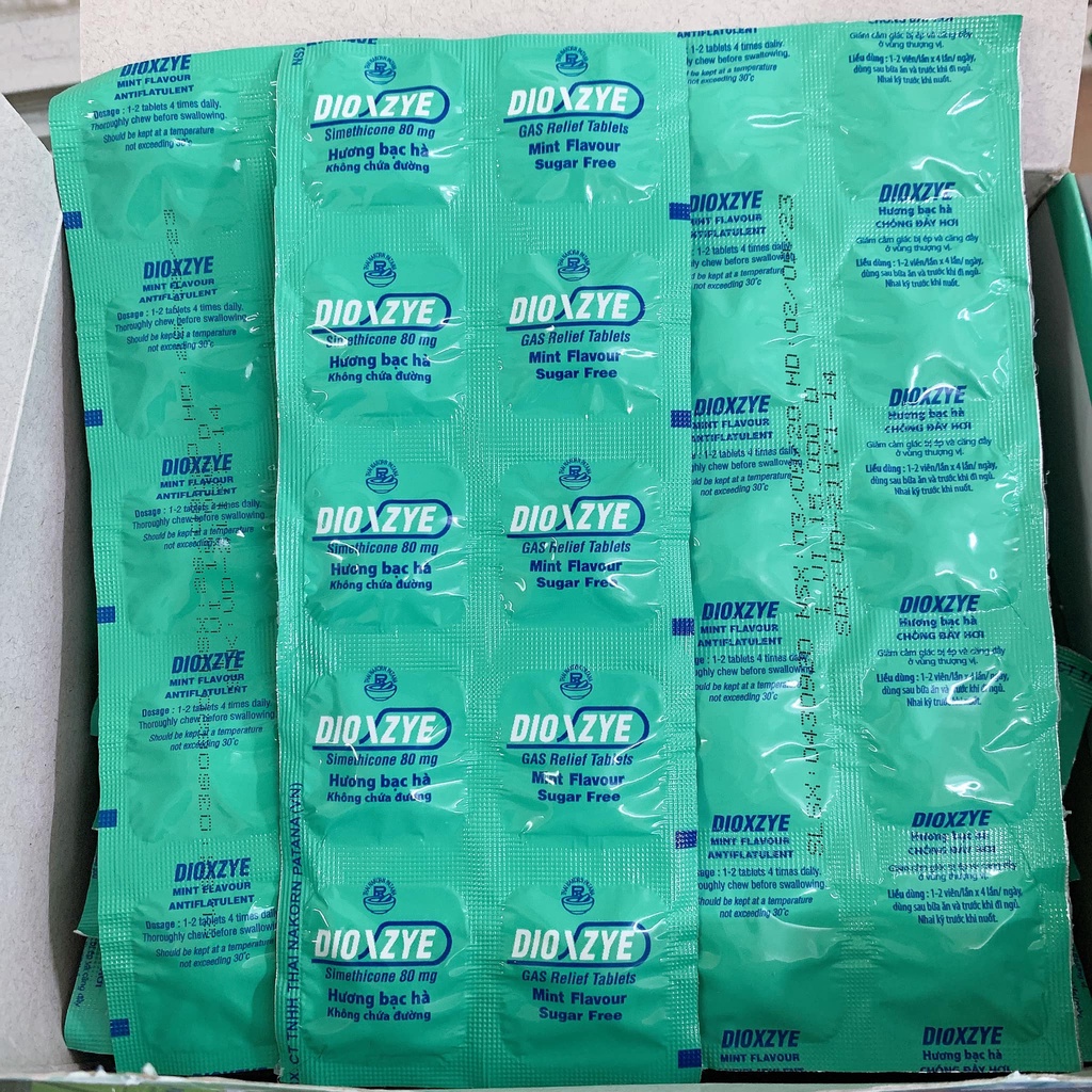 Viên nhai giảm chứng đầy bụng khó tiêu DYOXZYE vỉ 10 viên hương bạc hà