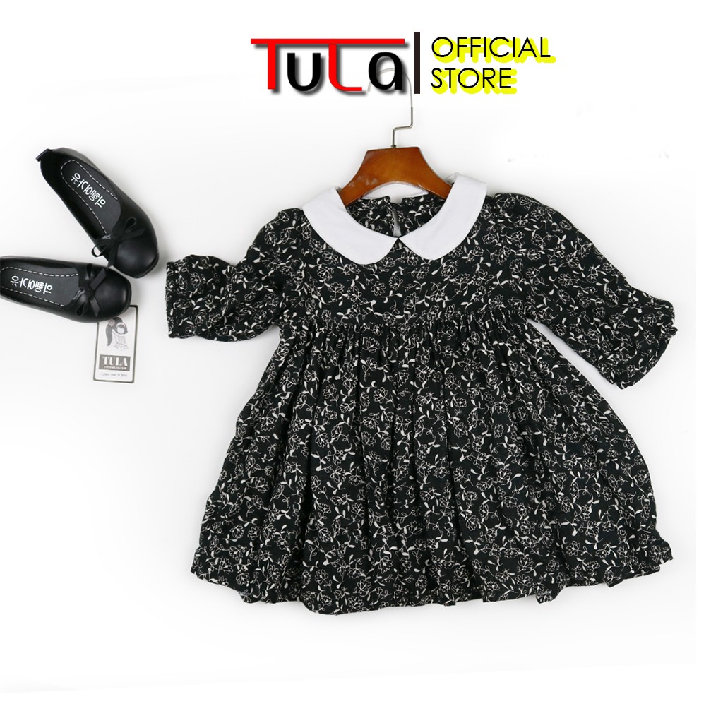 Váy Đầm Bé Gái Bồng Xòe Cổ Trắng Vải Xô 2 Lớp Hàn Quốc