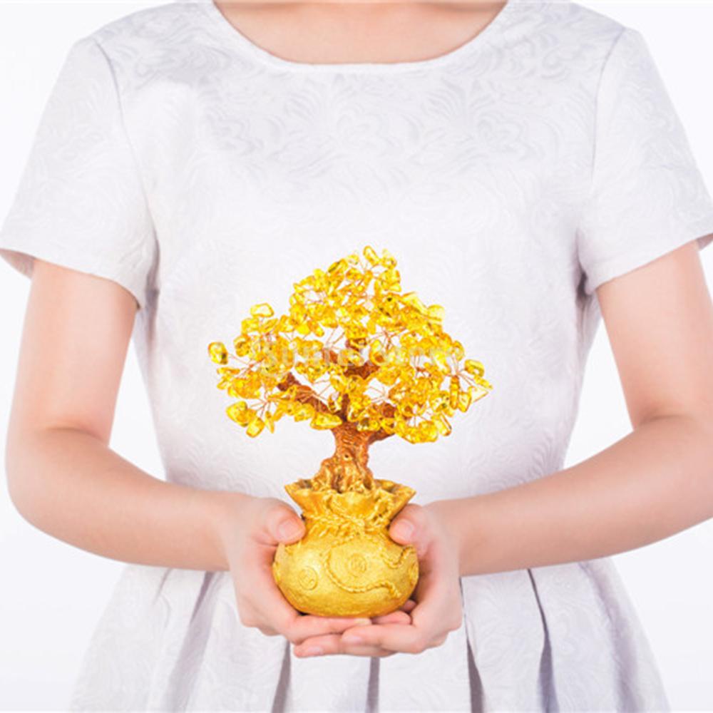 Chậu Cây Bonsai Bằng Pha Lê Màu Vàng May Mắn Để Bàn Trang Trí Nhà Cửa / Văn Phòng