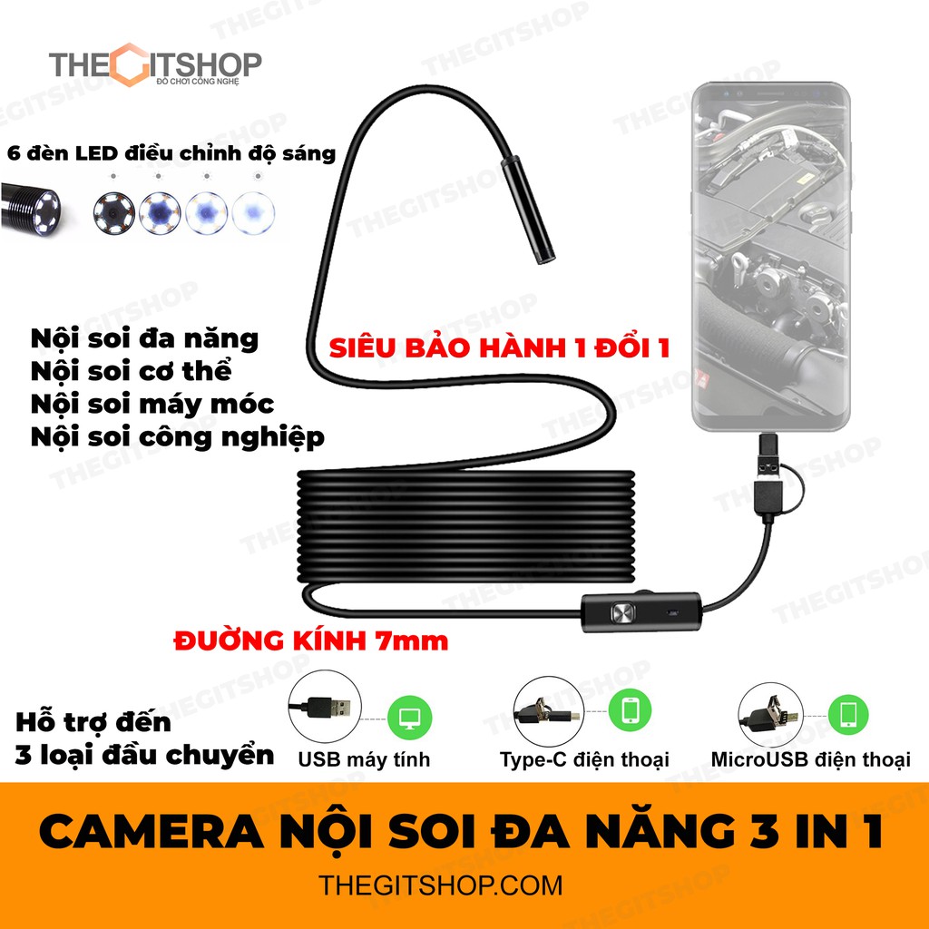 Camera nội soi 7mm,3.5M -Chống nước IP67 (Đen)