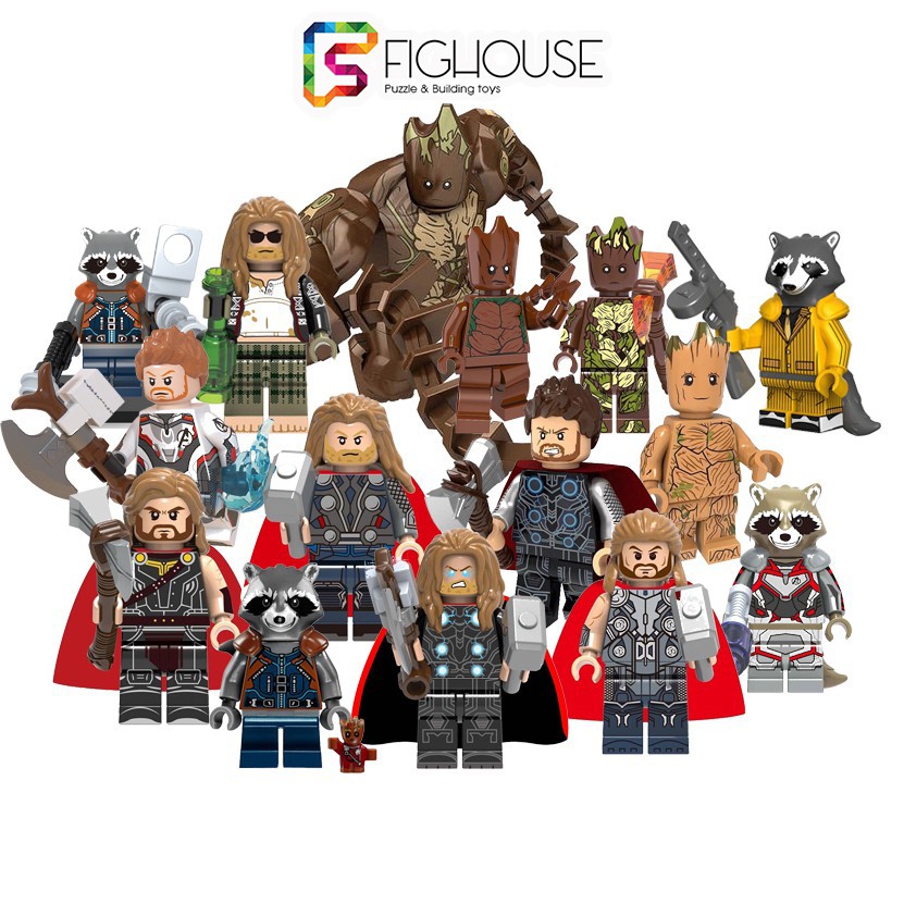 Xếp Hình Minifigures Siêu Anh Hùng Thor, Groot, Rocket - Đồ Chơi Lắp Ráp non-lego FH3003