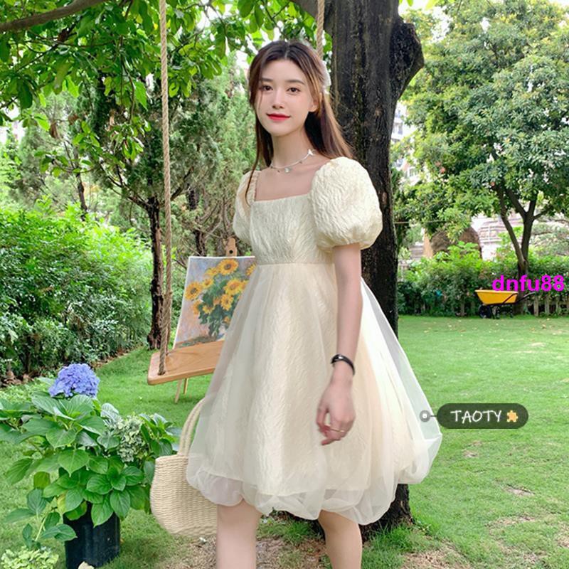 Đầm Tay Phồng Phong Cách Pháp Thời Trang Mùa Hè Xinh Xắn Cho Nữ♔Nàng Tiên May Mắn♔