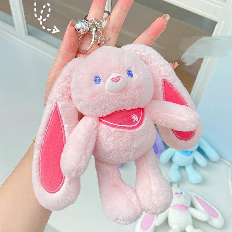 Móc Khóa Thỏ Nhồi Bông Tai Dài Có Thể Rút Chân Và Tai Siêu Đáng Yêu 4 Màu Lựa Chọn