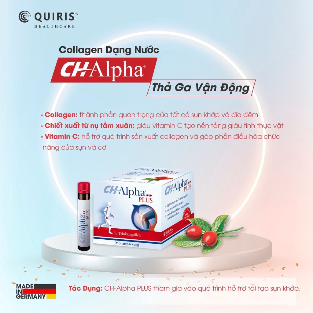 Collagen Dạng Nước Hỗ Trợ Xương Khớp Hiệu Quả QUIRIS CH-ALPHA® PLUS – Hộp 30 ống x 25ml, Nhập Đức Chính Hãng